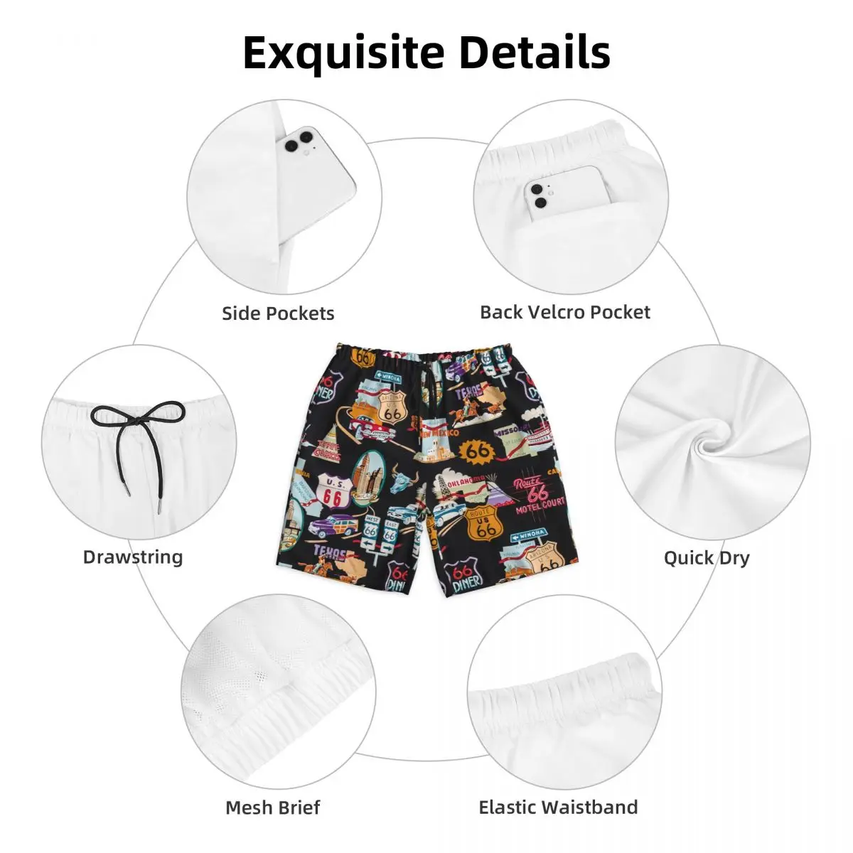 Custom Board Shorts Mens Quick Dry Beachwear Boardshorts America Road Map Swimming Trunks Bathing Suits