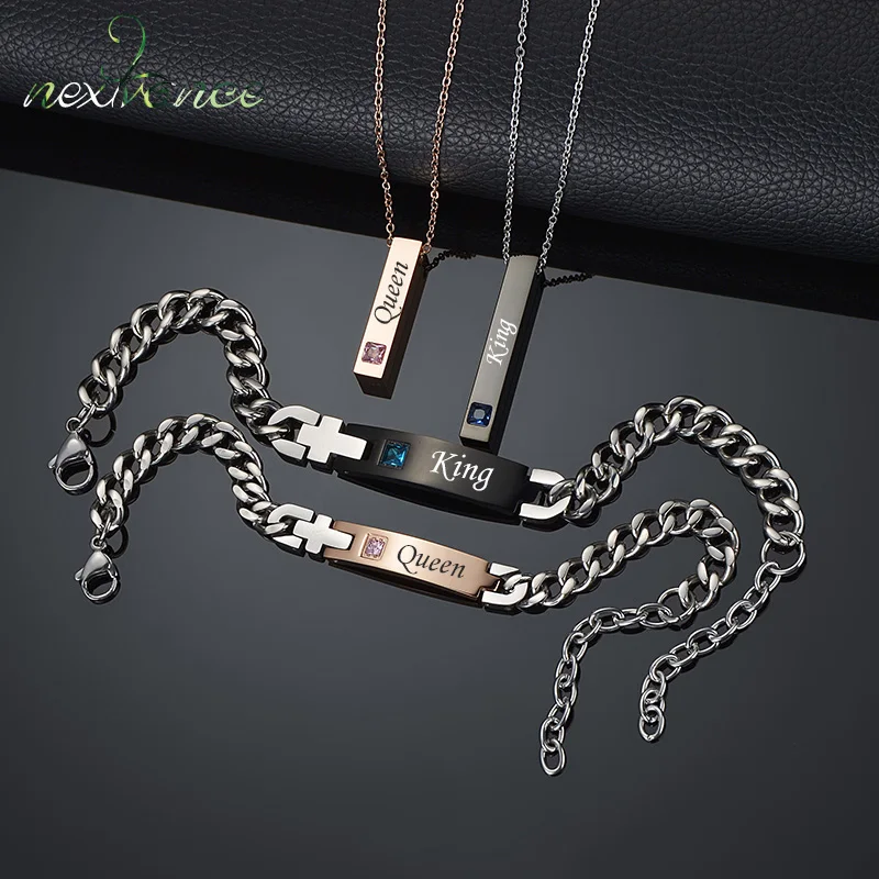 

Nextvance Personalized Custom Name Necklace Bracelet Engraved Bar Set For Women Men Couple Stainless Steel Wedding Jewelry Gifts