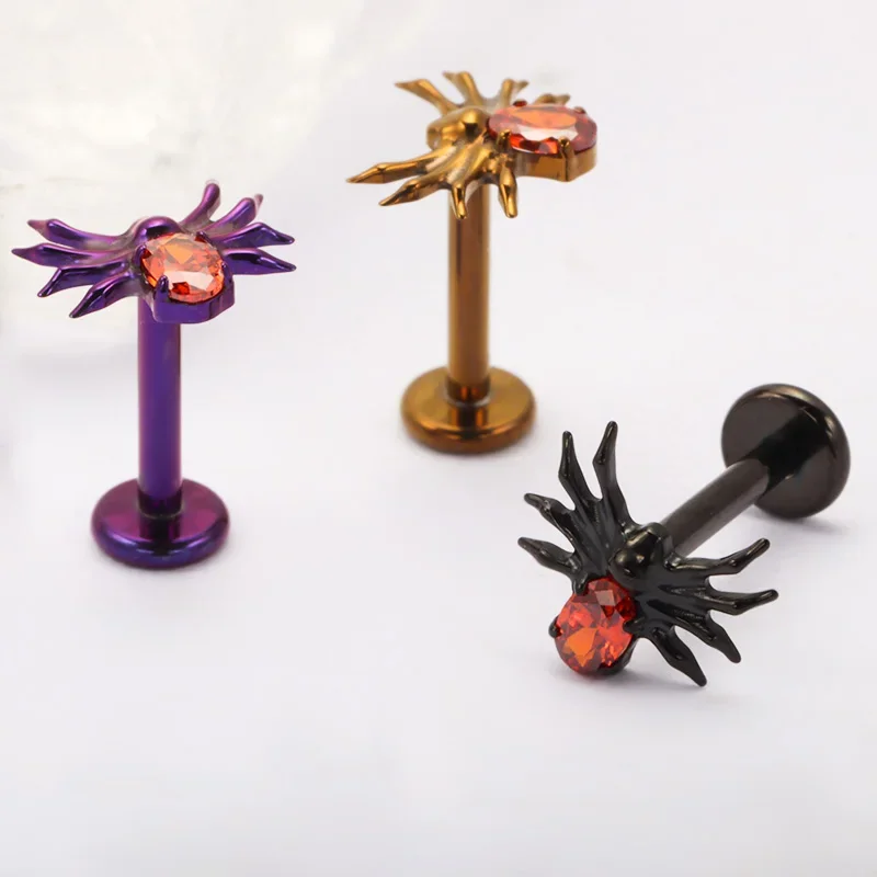 ZOOR ASTM F136 التيتانيوم الشرير العنكبوت ثقب موضوع داخلي زرع الصف بأكسيد الأنف الشفاه شقة اللولب أقراط القوطية ثقب #5