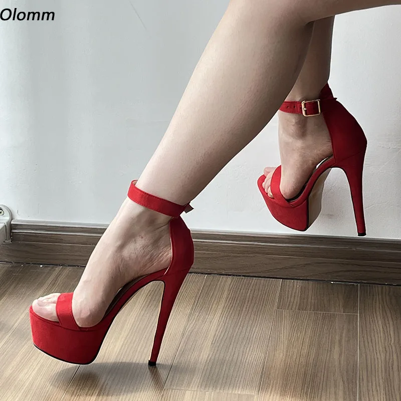 

Новые женские босоножки Olomm на платформе, пикантные туфли на шпильках с круглым носком, Сказочная красная фуксия, Женская обувь в американском стиле 5-20