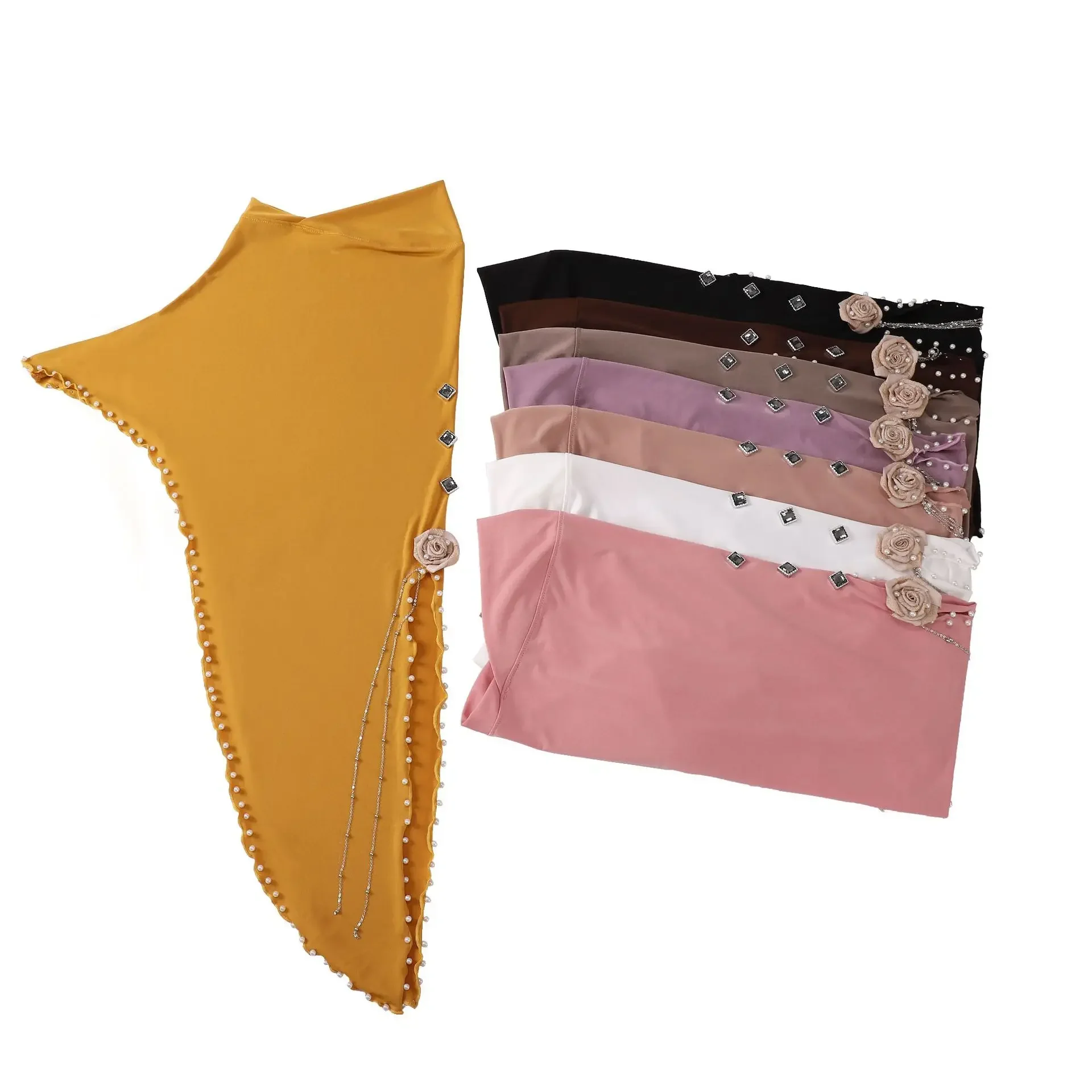 Flower Beading Amira Muslim Hijab Women Islam Headscarf Turban Pull On Ready Made To Wear Instant Head Wrap Niqab Nikab Khimar