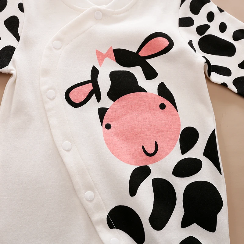 Spring And Autumn Boys And Girls Cute Cartoon Cow Print Cotton Comfortable Long Sleeve Baby Bodysuit