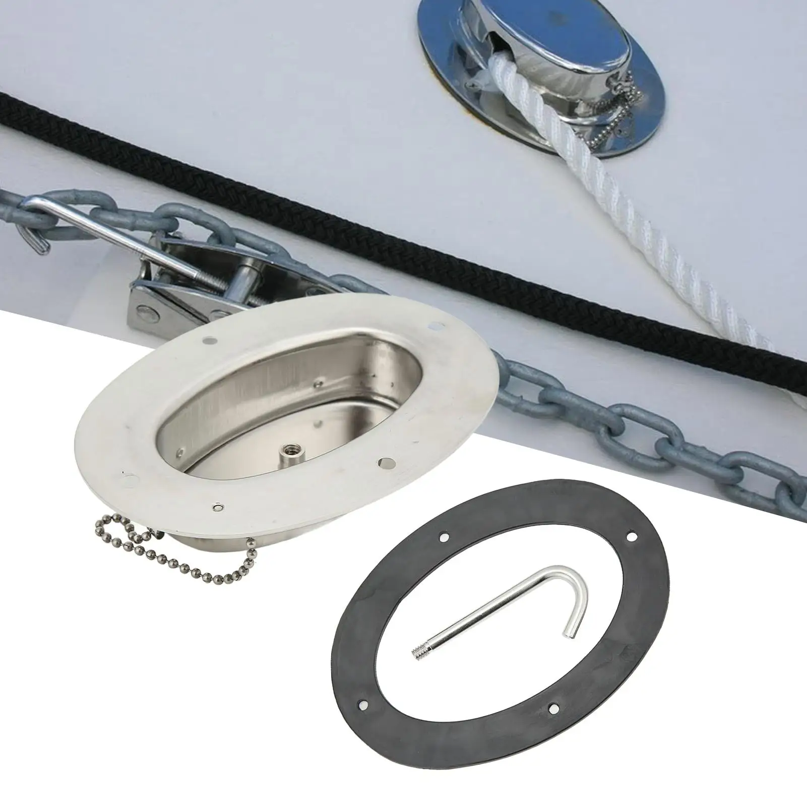 Kettendeckrohr aus Edelstahl 304, mit Gummidichtungsbasis, 6,32 x 4,47 Zoll Loch, 4,3 x 2,31 Zoll Marine-Yacht-Zubehör