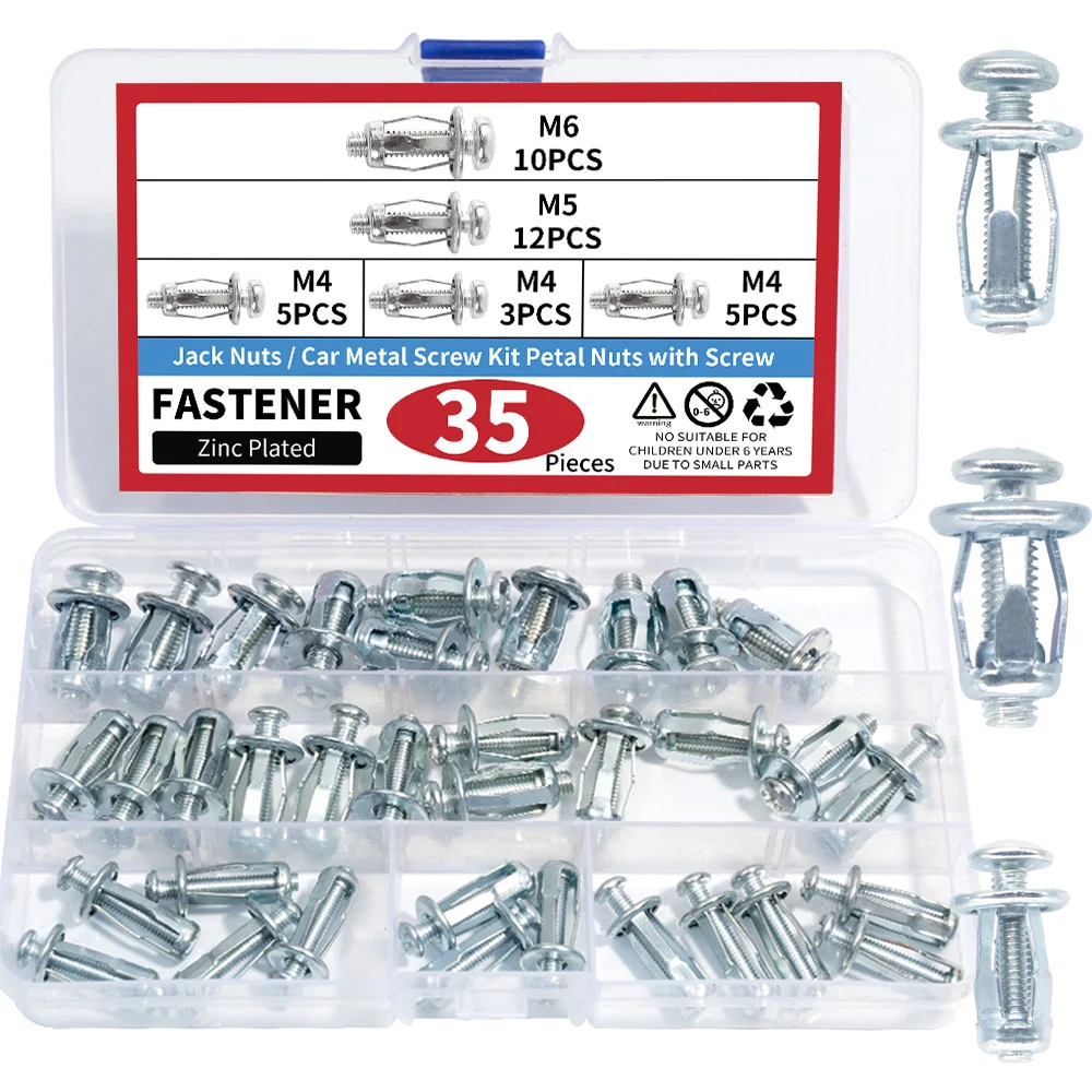

AIMUNOK 10/35pcs Petal-shaped blind rivet nuts / screw kits, expansion metal blind rivet nuts, panels, license plates, jack nuts