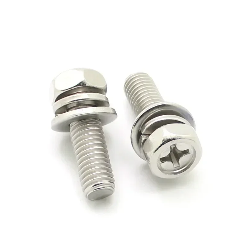 20pcs  M8 Hex Phillips Cross Head Bolt Phillips Hexagon Screws Flat Spring Washers Set 304 Stainless Steel L=12-50mm