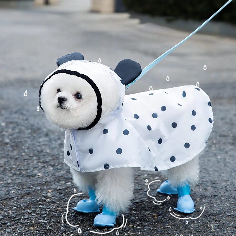 

Summer Full Print Polka Dot Dog Raincoat Rain Tractable Two-foot Raincoat Pet Waterproof Clothes Cartoon Bear Rainy Day Artifact