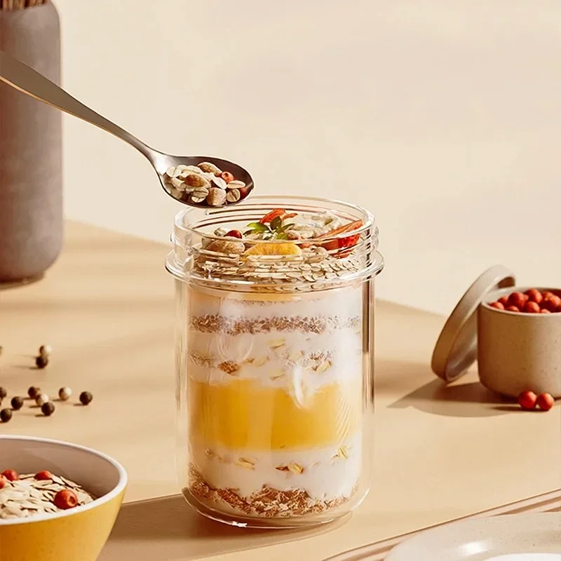 430ML Ontbijt Kopjes Havermout Granen Moer Yoghurt Salade Container met Lepel Lekvrij Melk Cups Soda Limoen Glas Voedsel opbergdoos