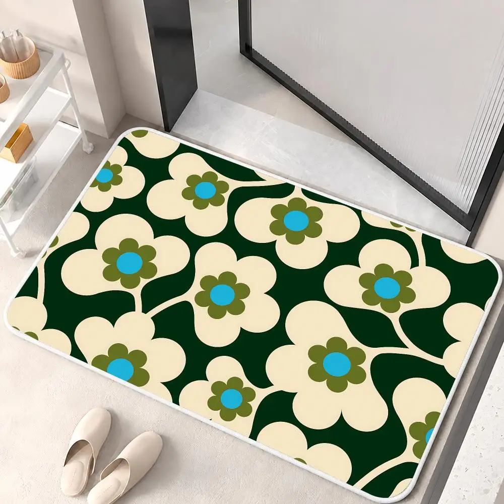 O-Orla Kiely Retro Fashion Floor Mat Flannel Rug Soft Non Slip Door Mat For Bathroom Bedroom Kitchen Living Room Home Decor