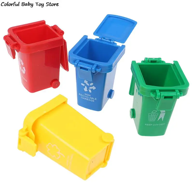 4pcs/set Mini Trash Can Toy Garbage Truck Cans Curbside Vehicle Bin Toys Kid Simulation Furniture Toy Gift