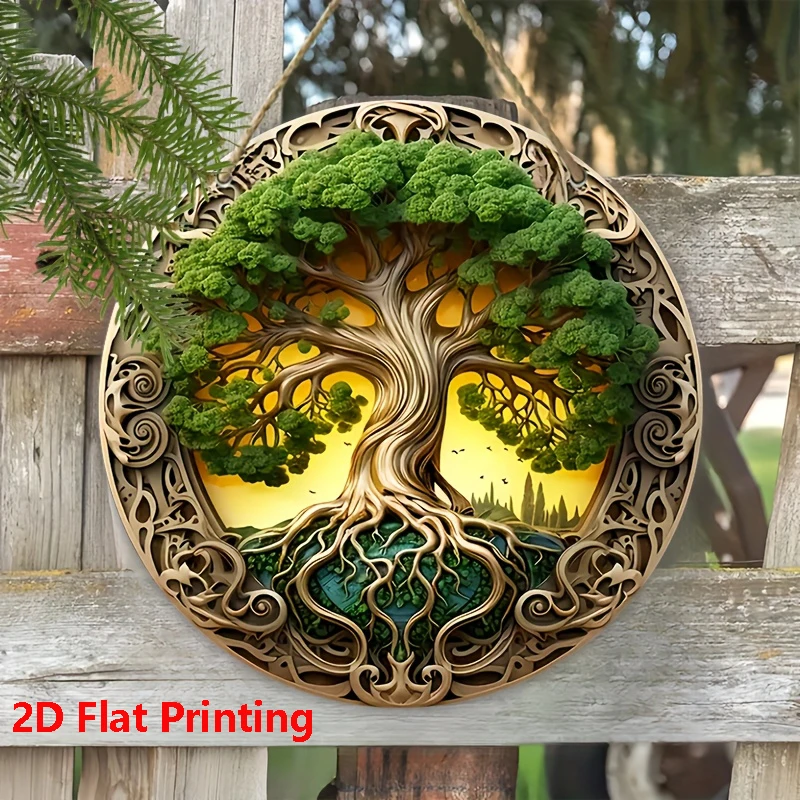 [2D Flat Printing] Tree of Life Wooden Round Plaque Sign - Perfect Hanging Decor For Living Room, Door, Wall, Garden Yard Decor