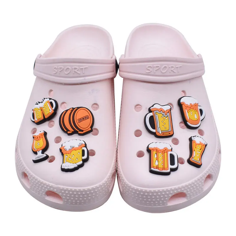 1-15Pcs Cartoon Beer Fried Chicken Shoe Charms for Croc Accessories Pins Slides Sandals Shoe Decoration Buckle Fit Friends Gifts