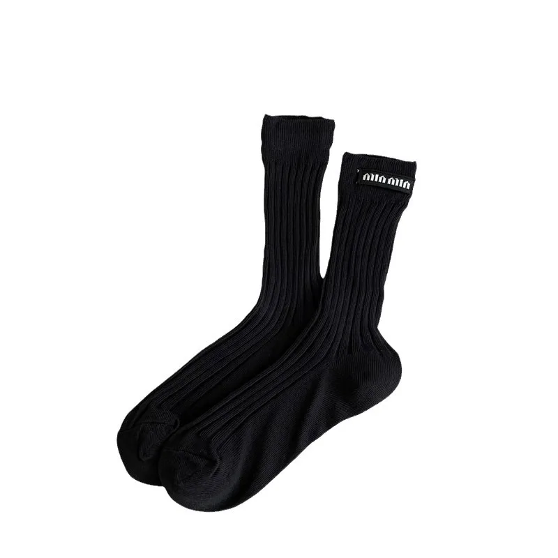 Sweet Sport Threaded Socks Letter Versatile White/black Middle Tube Socks Trendy Hot Selling Breathable Cotton Hosiey