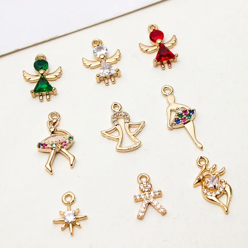 1 Stuks Micro-Set Zirkoon Sieraden Accessoires Angel Ballet Meisje Hanger Koper Goud-Plaat Hanger Oorbellen Diy Materialen charms