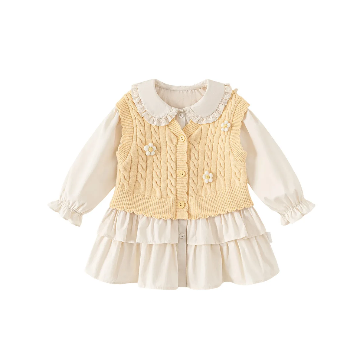 Suit Girls Autumn Dress Fried Dough Twists Knitting Vest Doll Collar Cake Skirt Childrens Two Pieces Princess Skirt Set