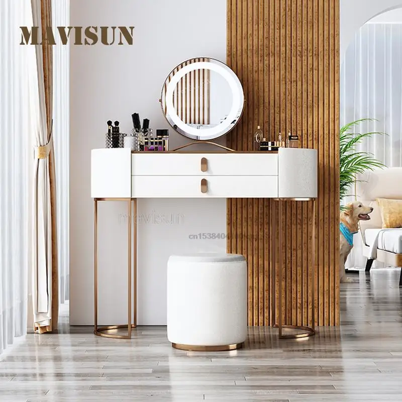 Light Luxury Tan Glass Dresser Nordic Bedroom Modern Simple And Practical Italian Style High Quality Fashion Dressing Table