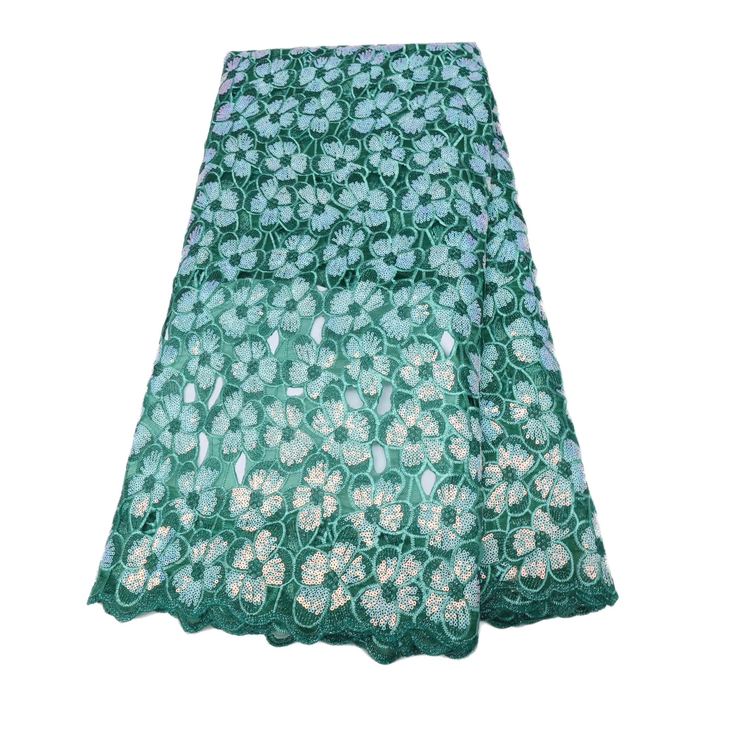 

African Lace Dress with Sequins for Women, French Mesh, Garment Material, High Quality, 5 Yards