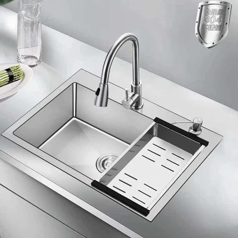 Commercial Thickened Kitchen Sinks for Restaurant Brushed Metal Multi-functional Sink Modern Simple Kitchen Sink for Dining Room