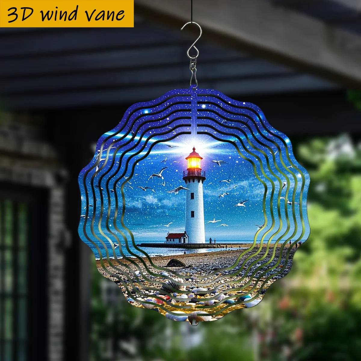 CIFBUY 3D Rotating Wind Spinner Kaleidoscope Metal Garden Art Wind Chime Outdoor Patio Yard Decor Home Hanging Ornament