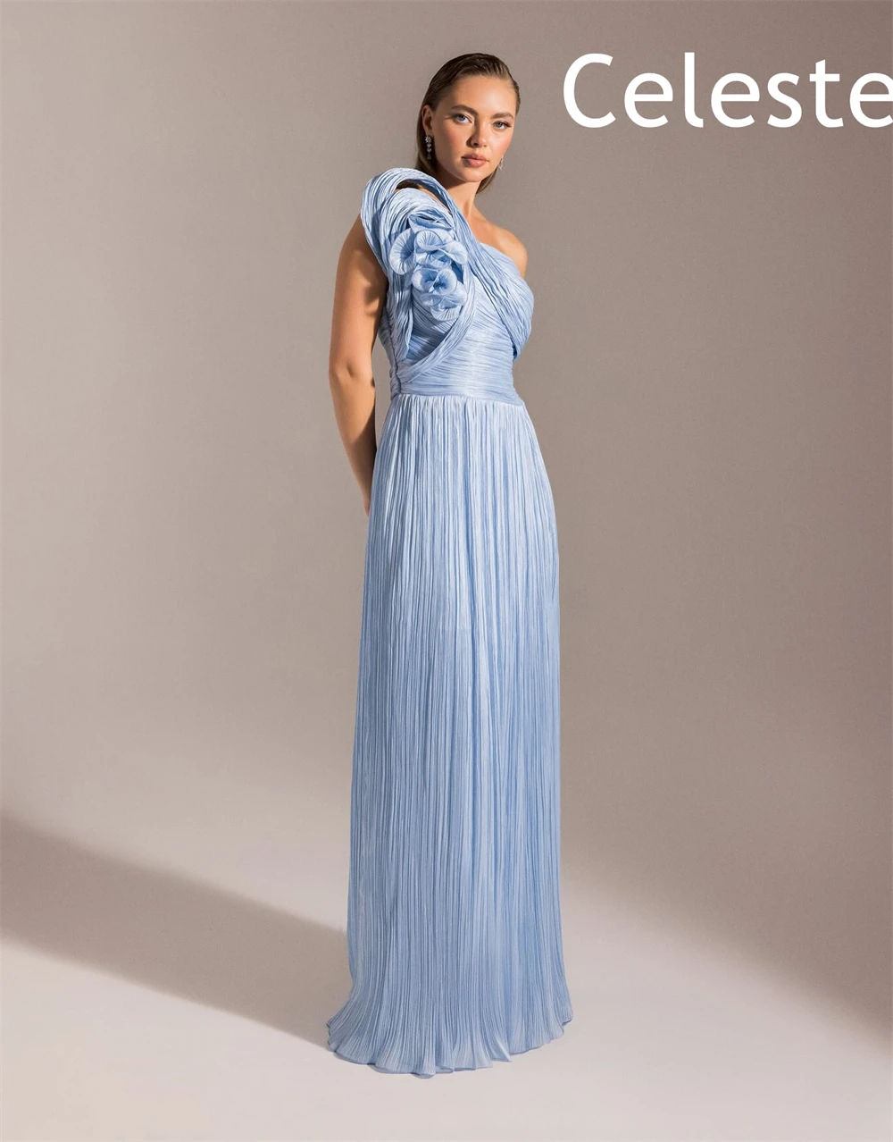 

Customized Temperament Blue Chiffon Evening Dresses Exquisite One Shoulder Homecoming Dresses High Quality Vestido De Festa