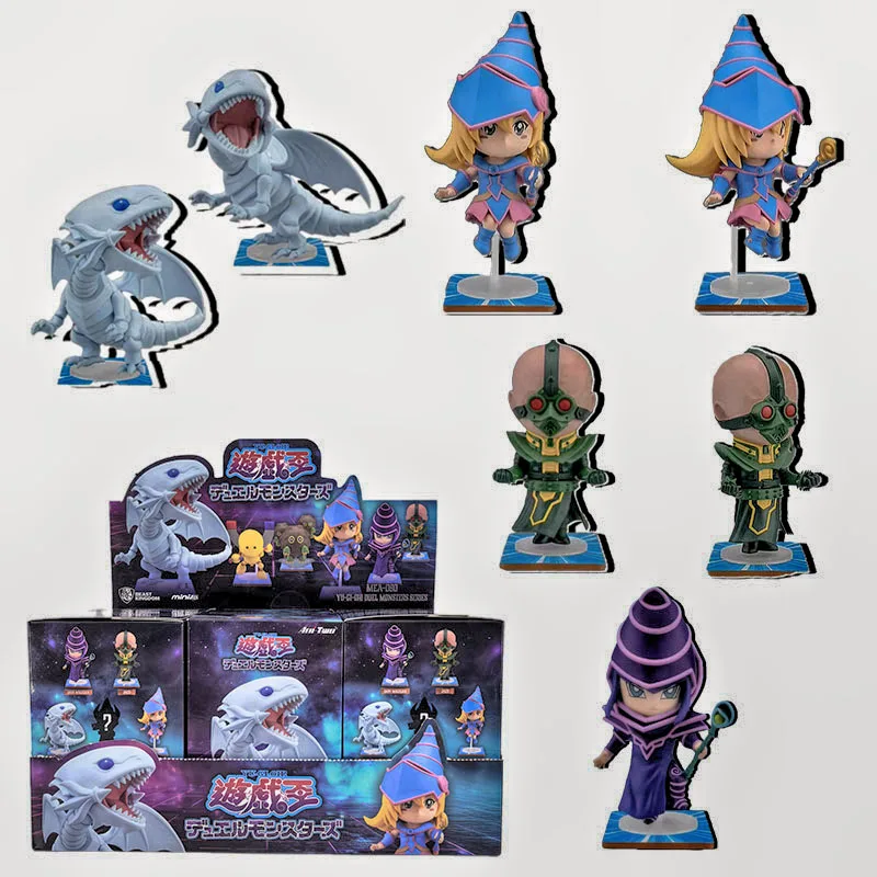 YuGiOh! Figuras de acción, caja ciega de regalo, juguetes, mago negro, ojos azules, dragón blanco, versión Jinzo Q, modelo de colección de escritorio
