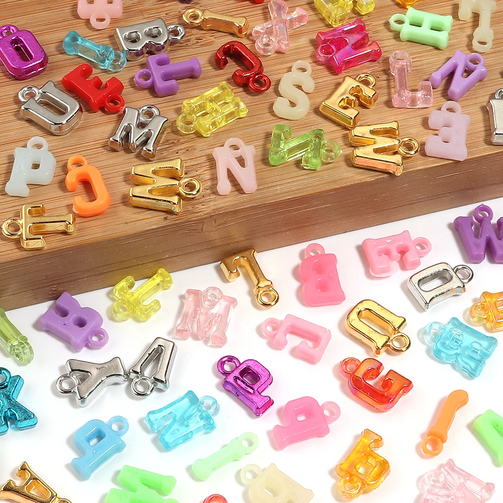 100 Stück/Set Bunte ABS-Buchstabenperlen für Schmuckherstellung, DIY-Armband, Halskette, Ohrringe, Anhänger, Zubehör – Detail 7