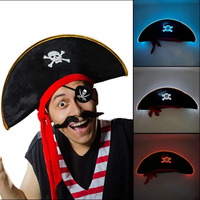 Wireless LED Light up Pirate Hat Pirate Skull Eye Patches EL Party Hat Cosplay Captain Costume For Adult Halloween Party Props