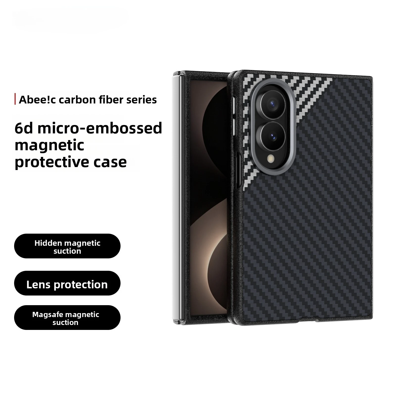 Hülle für Samsung Galaxy Z Fold 8 7 6 Luxus-Leder Carbon-Faser Magnetische Schutzhülle für Galaxy Z Fold 8 Ultra Handyhülle