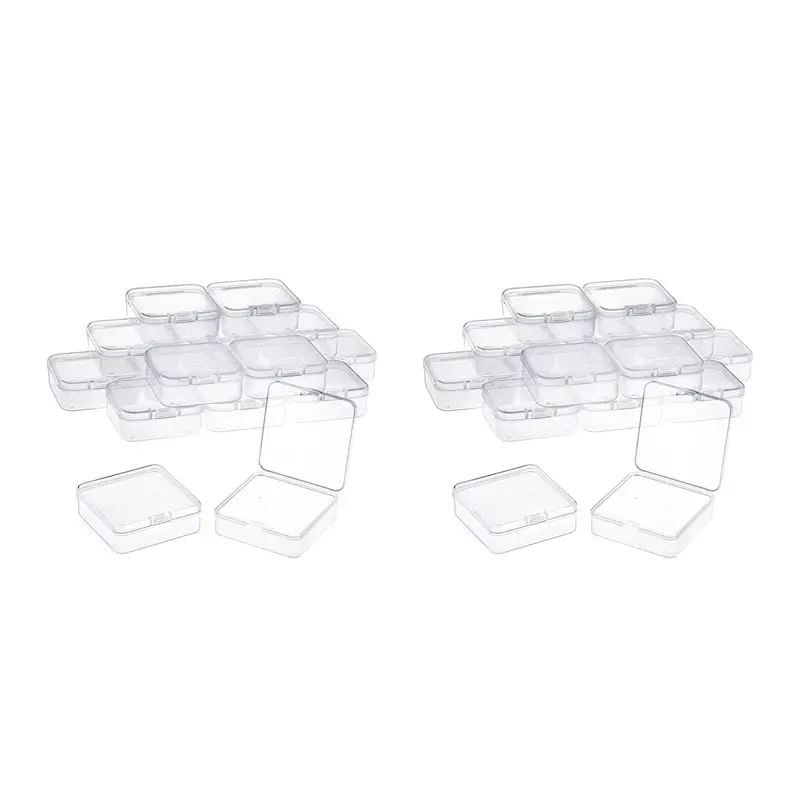 BAAG-32 Pack Clear Plastic Beads Storage Containers Box With Hinged Lid For Small Items, Diamond, Beads (2.2X2.2X0.79In)