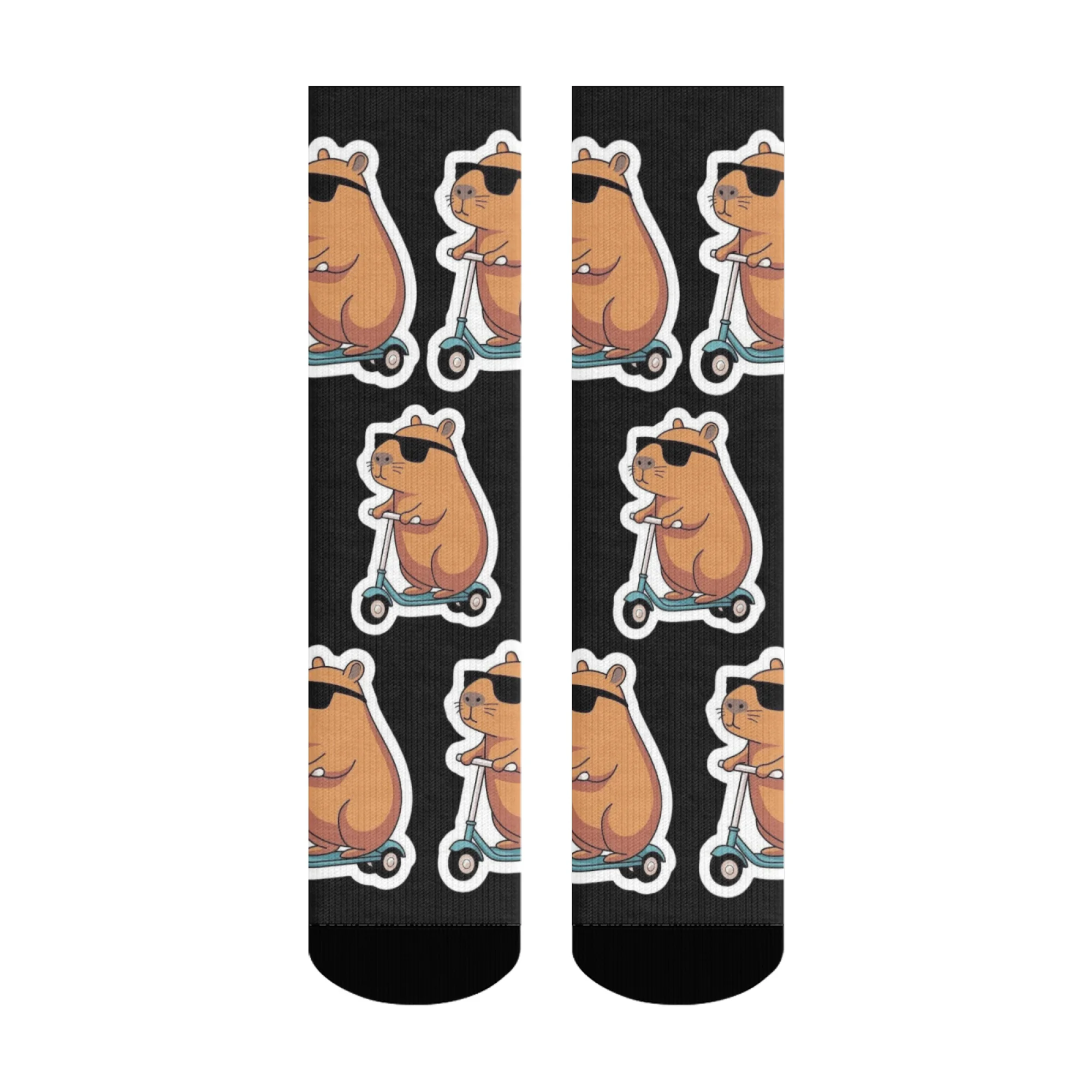 1 Pair Capybara Print Men Mid-Calf Socks Fashionable Street Style Breathable Comfortable Suitable for Casual Outdoors Sports