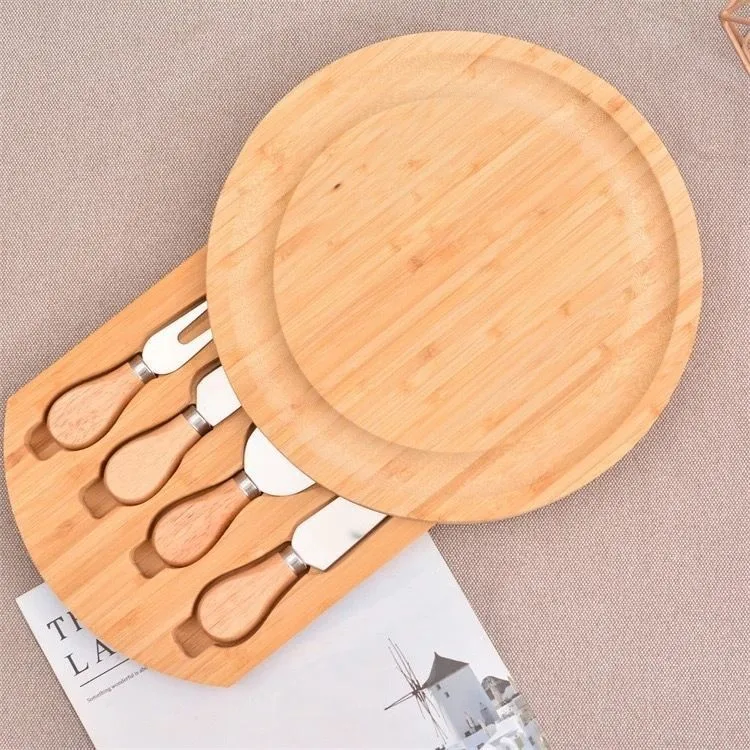 Bamboo Portable Board Set with Drawer with Knife and Fork Cheese Board Noodle Wrap Dim Sum Western Food Plate Household