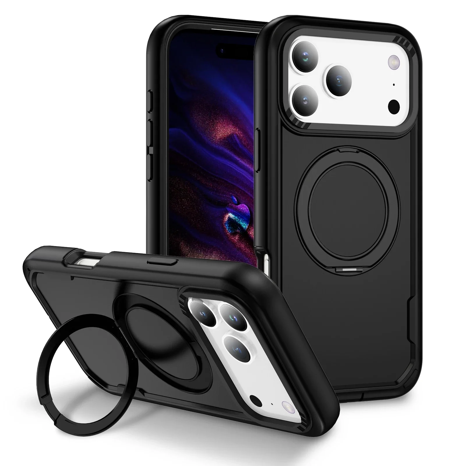 

3IN1 Rugged Armor Magsafe Charge Case For IPhone 17 Air 16E 15 14 Plus 13 12 11 Pro Max Metal Magnetic Kickstand Anti-Drop Cover
