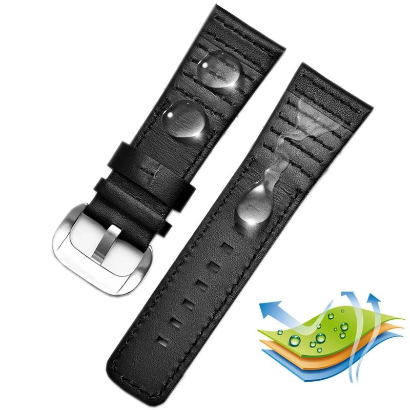 28mm  Genuine Leather With Stitches Wrist Watchband  Loops For Sevenfriday P3B/01 S2/01 Men Watch Strap