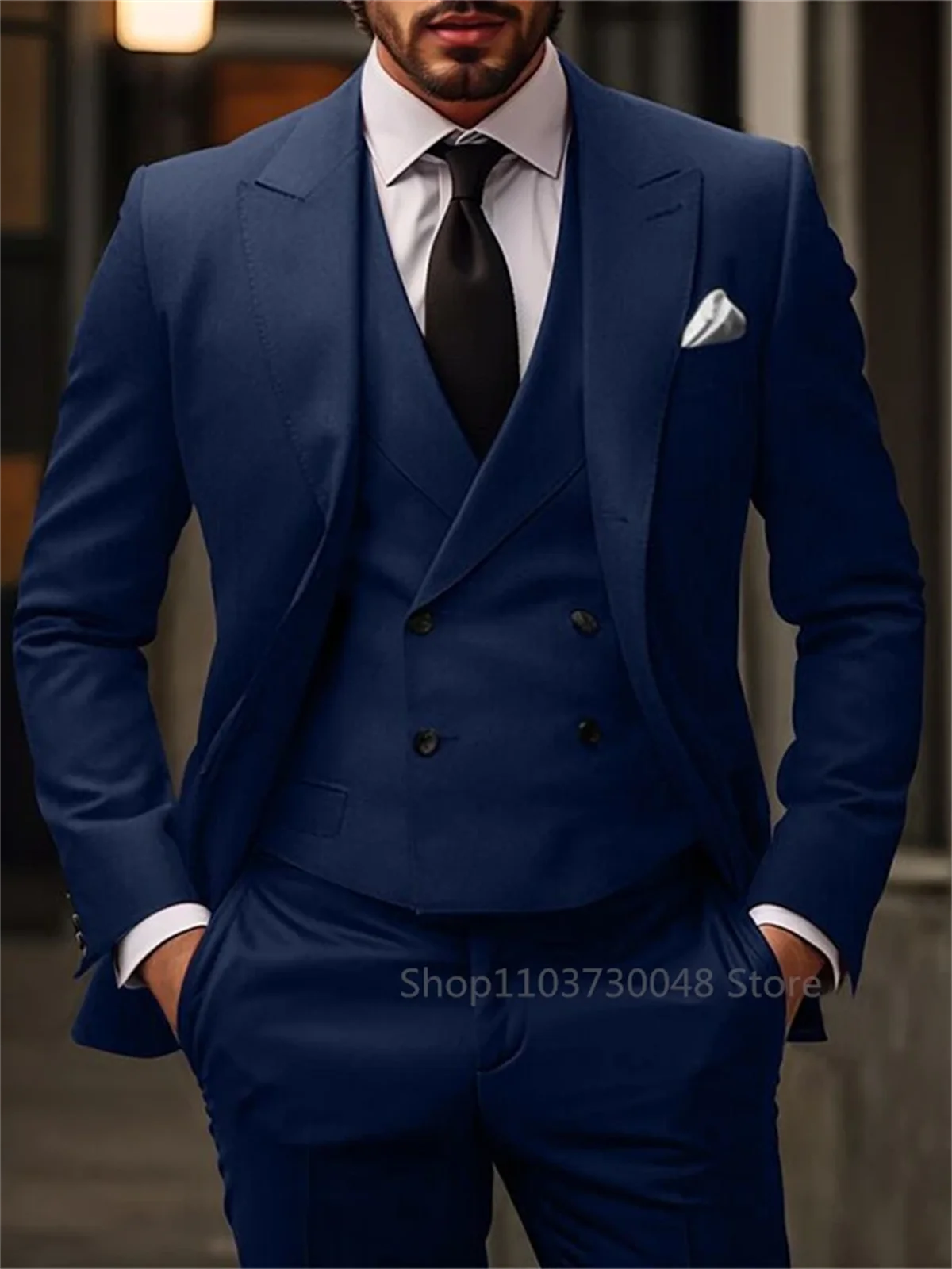 3 Piece High Quality Red/Navy Suits for Men Slim Fit Formal Business Office Daily Casual Outfits Fashion Wedding Party Tuxedo