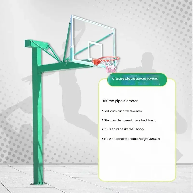 2026 Indoor/Outdoor Fixed Underground Basketball Stand Adjustable Tempered Glass Red/Black/Orange for Children Teenagers Adultsp