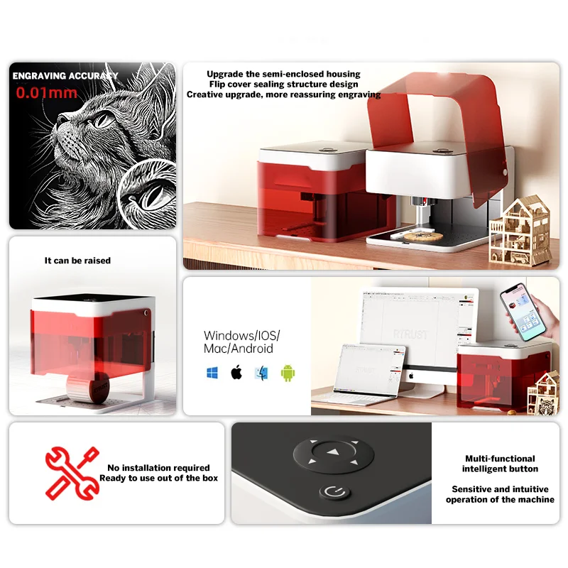 YHS Intelligent Mini Steel Metal Engraver Laser Machine 1.2w High Precision 1024nm Red Light Laser Engraving Machine