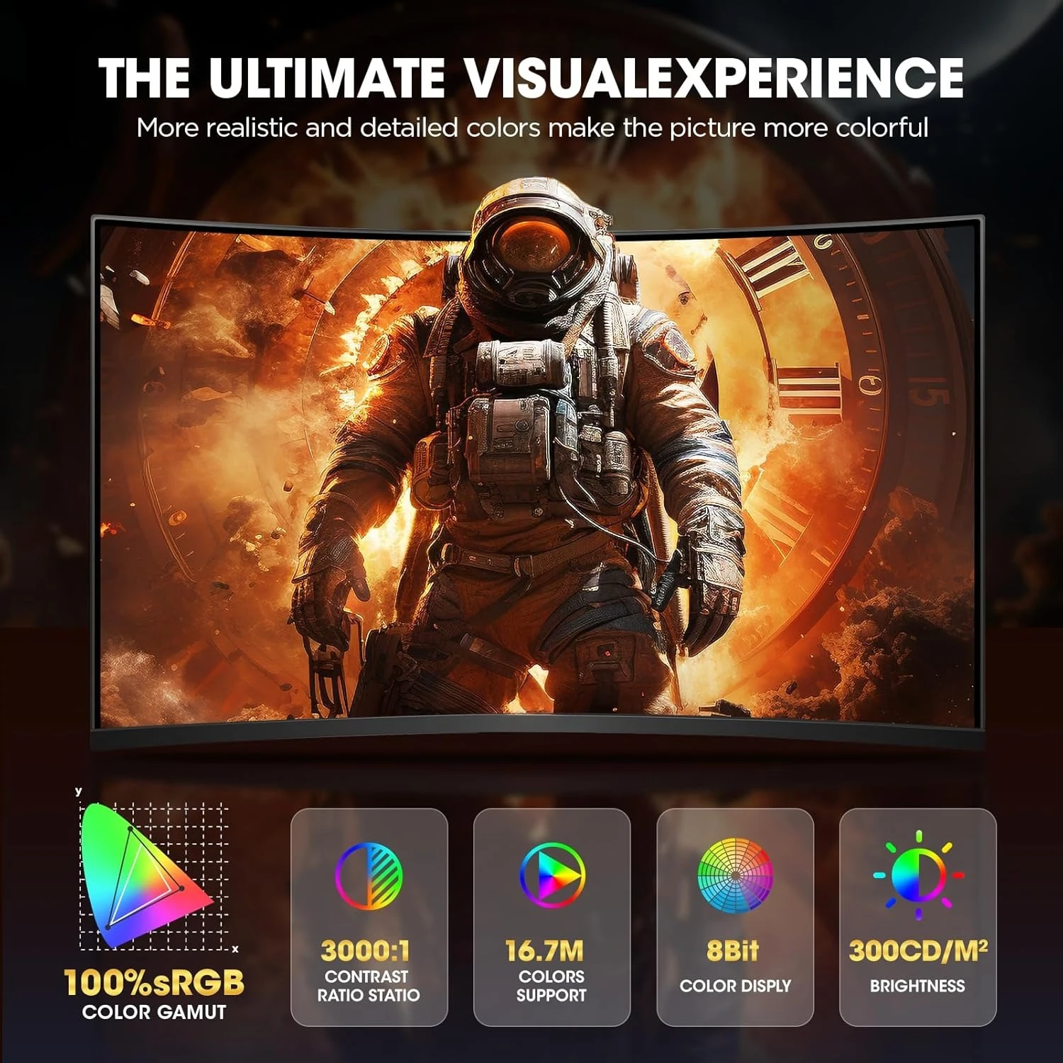 

32 inch Curved Gaming Monitor - QHD (2560 x 1440) 2K Display, 170Hz 144Hz Monitor, 1500R Curvature, 1ms, HDR10, Adaptive Sync