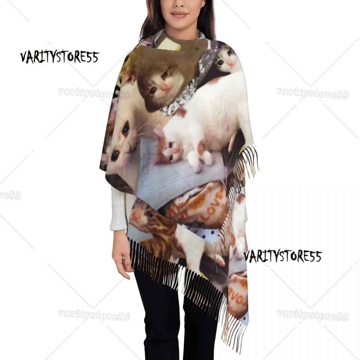 

Custom Printed Crying Cat Memes Scarf Men Women Winter Warm Scarves Animal Shawl Wrap