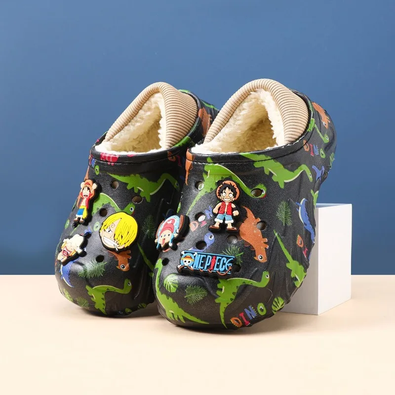 

One Piece Luffy Autumn Winter Fleece-Lined Suitable for Indoor Crocs and Home Shoes Outdoor Closed-Toe Warm Cotton Slippers Gift