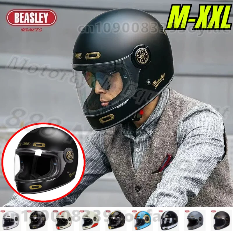 

BEASLEY 503 Motorcycle Helmet Men Women Retro Cruise Fiberglass Full Helmet Carbon Fiber Motocross Helmet DOT Certification