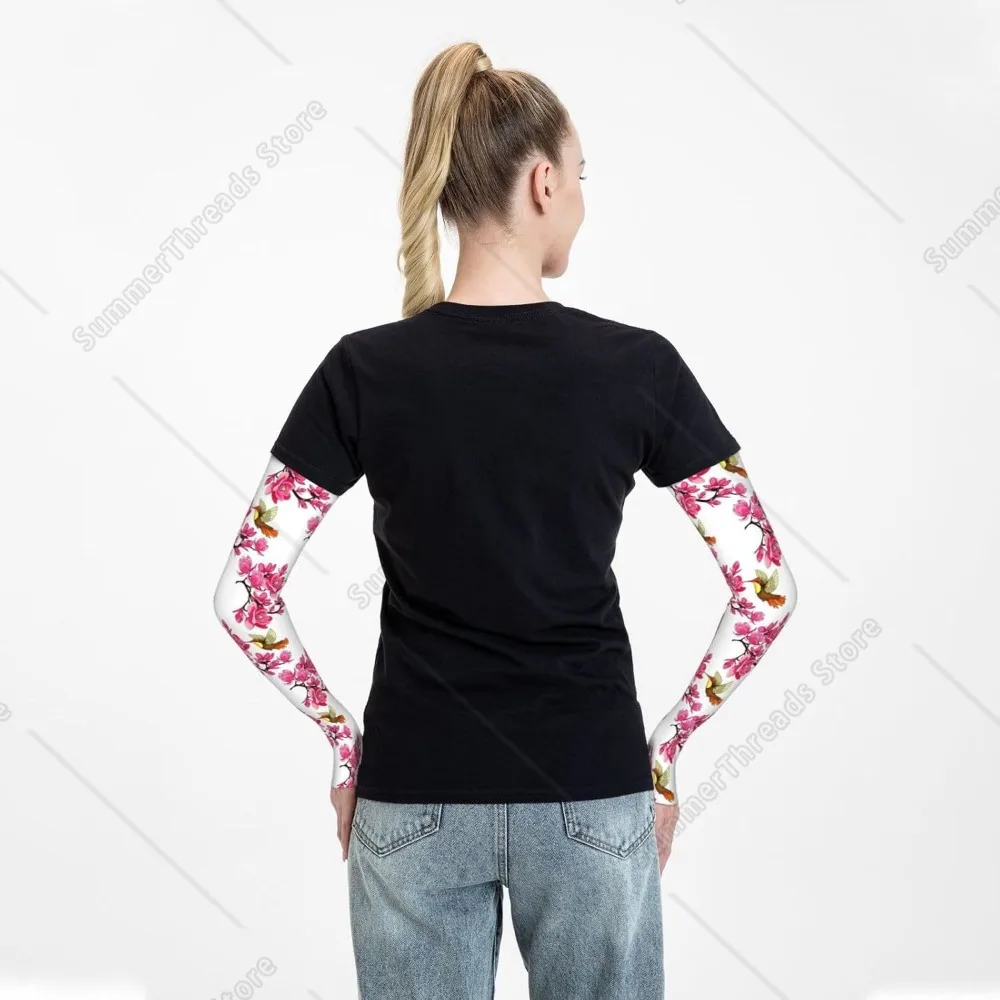 Mangas de brazo de colibrí de Magnolia rosa para hombres y mujeres: mangas de brazo deportivas de protección solar refrescante para cubrir los brazos