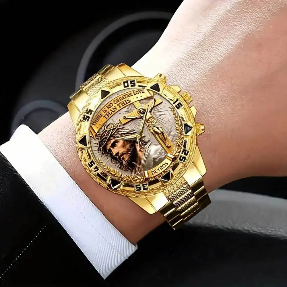 Men's 4 In 1 Watch Jewelry Set Stainless Steel Strap Quartz Watch + Necklace+Bracelet+Ring Business Casual Gift - view 3