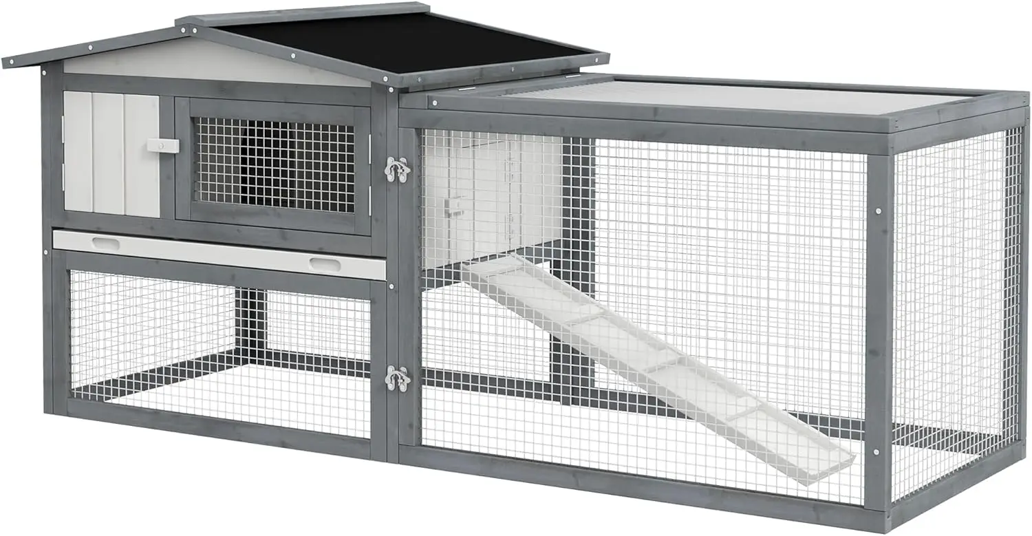 

Guinea Pig Cage, Small Animal House with Slide Out Tray, for Indoor Outdoor, 61.5" x 23" x 27"