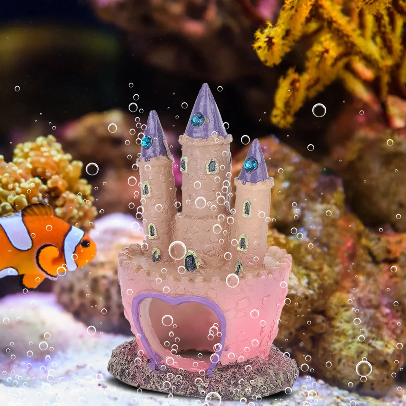 

Cartoon Castle Shape Ornaments Resin Landscape Decoration For Aquarium Fish Reptiles Tank