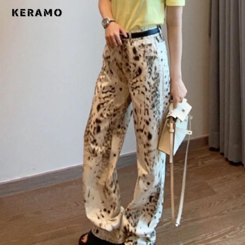 2024 Summer Women's Retro Wide Leg Baggy Casual Denim Trouser Harajuku Aesthetic Pants Fashion Print High Waist Loose Jeans