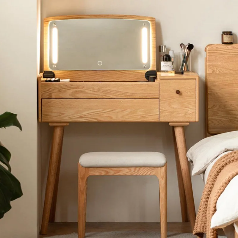 

Modern Dressing Table Wood Closets Vanity Table Drawers Makeup LED Mirror Chair Vintage Penteadeira Postmodern Furniture