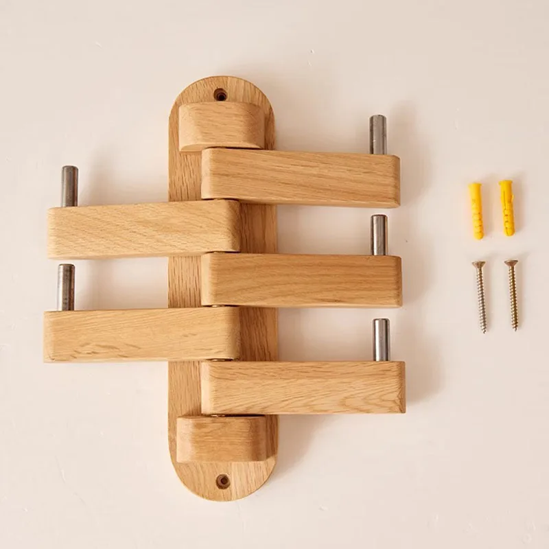 Solid Wood Coat Rack Wall Mount Nordic Bedroom Clothes Hanger for Entryway Decor Flip-Down Hook Rack