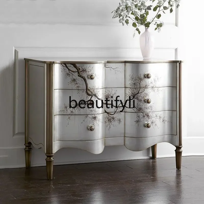 

European neoclassical entrance retro three-bucket cabinet locker hand-painted decorative cabinet customization45