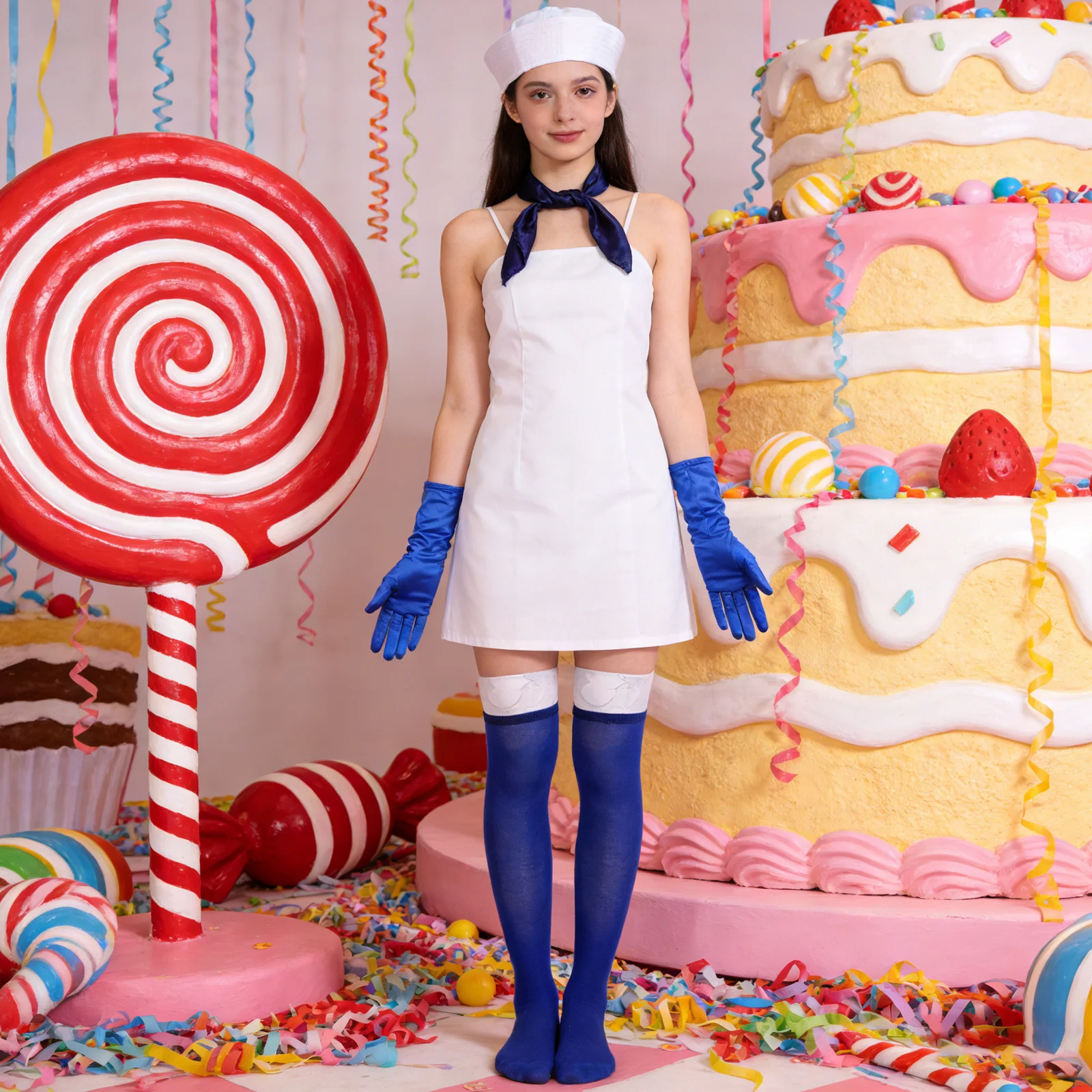 Set di Accessori per Costume da Marinaio Bianco con Cappello, Sciarpa, Guanti, Calzini per Feste a Tema Nautico, Yacht, Halloween e Travestimenti