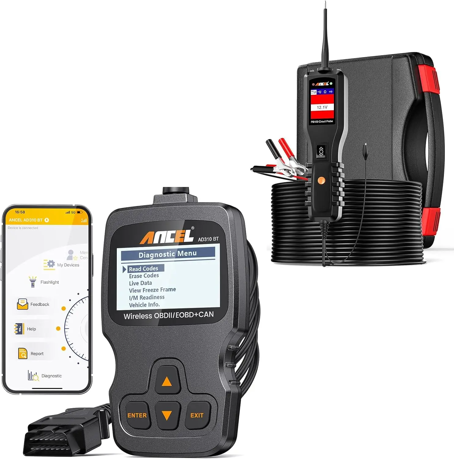 AD310BT OBD2 Scanner Bluetooth with Power for Cars and Trailers