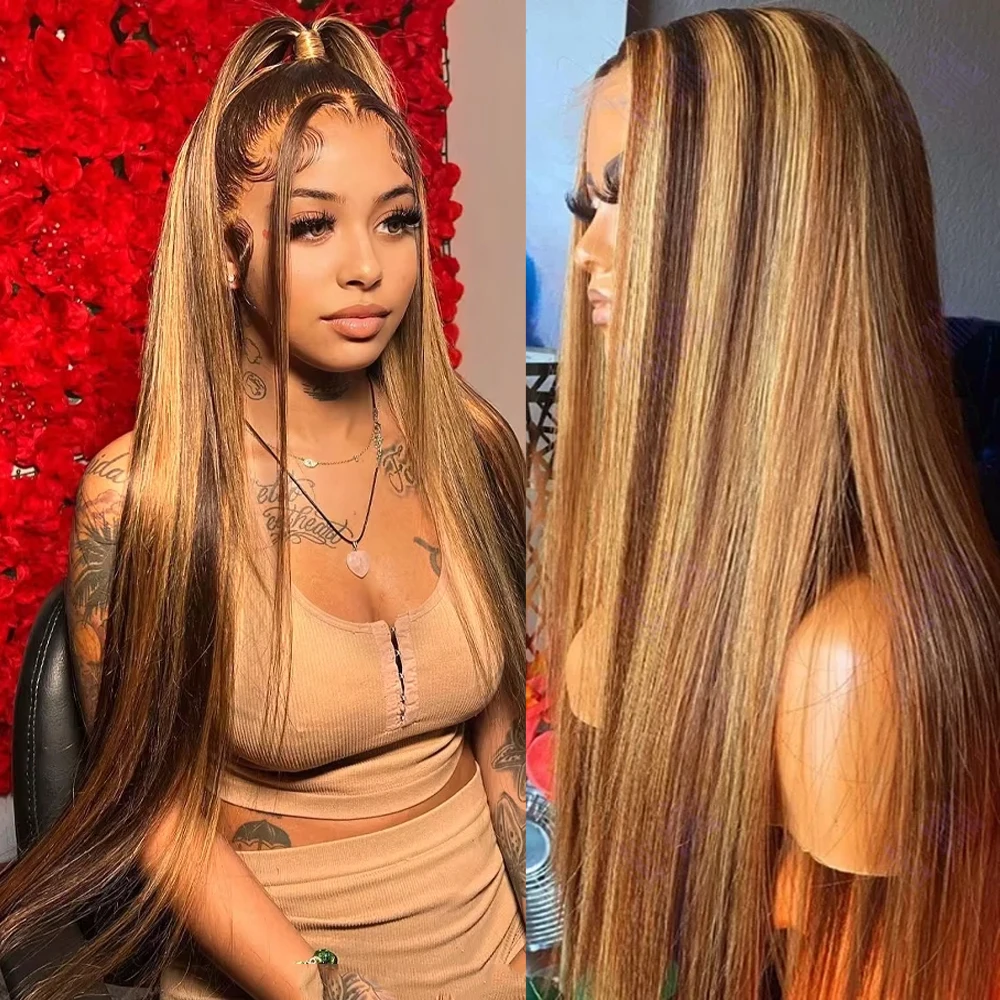 

250 Density 13X6 Hd Lace Frontal Wig Human Hair Highlight 427 Bone Straight 5X5 Glueless Wig Ready To Wear Peruvian Colored
